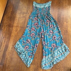Angie Strapless Boho Wide Leg Floral Jumpsuit